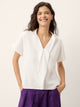 100% Linen Double Ruffle Soft Collar Top VERONICA