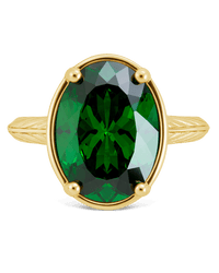 Sterling Silver Oval Cut Emerald CZ Cocktail Ring